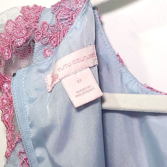 Embroidered Lace High/Low Romantic Tutu Couture Dress 3T Pink and Blue TC1960 - Picture 10 of 13